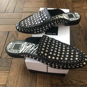 Black leather Studded Slides